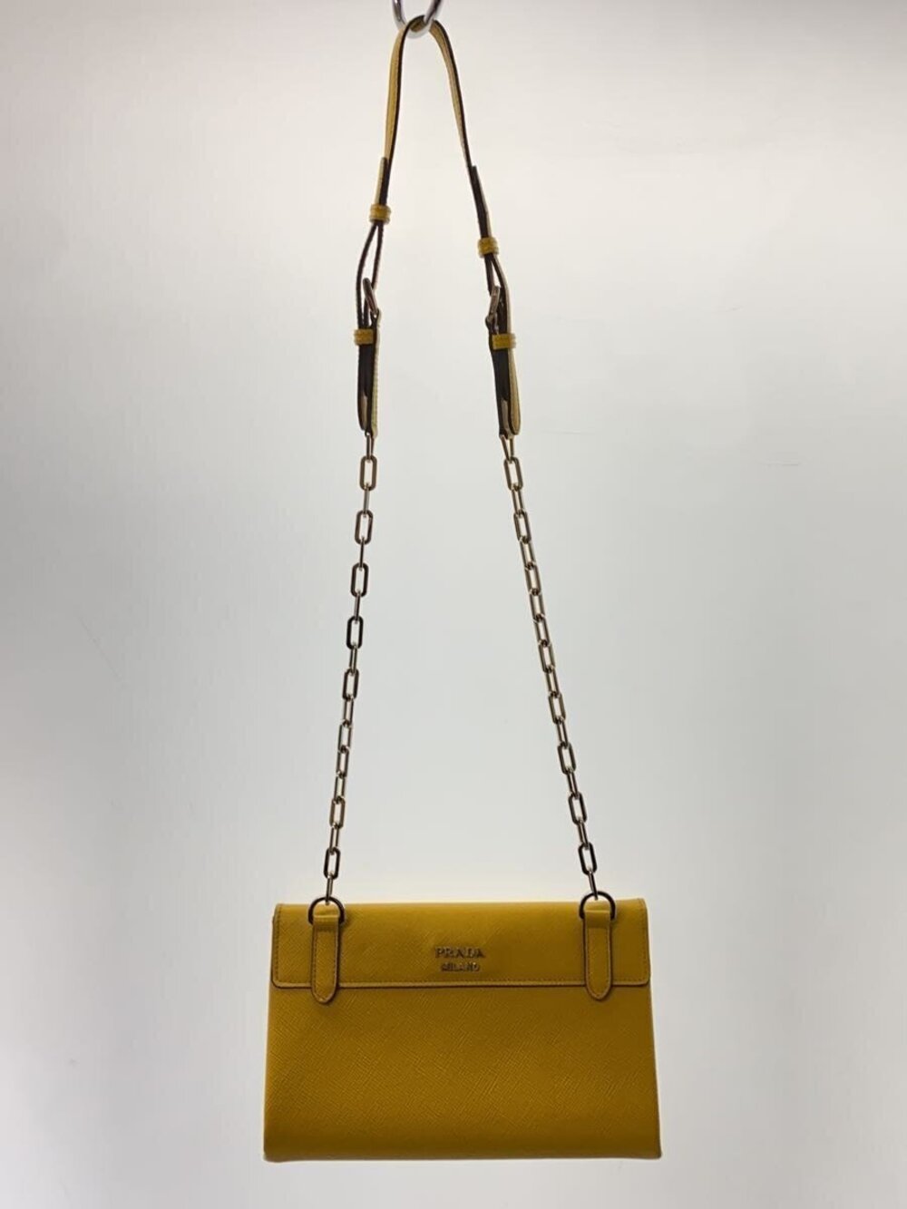 Prada Shoulder Bag Saffiano Leather Chain Turnlock Yellow